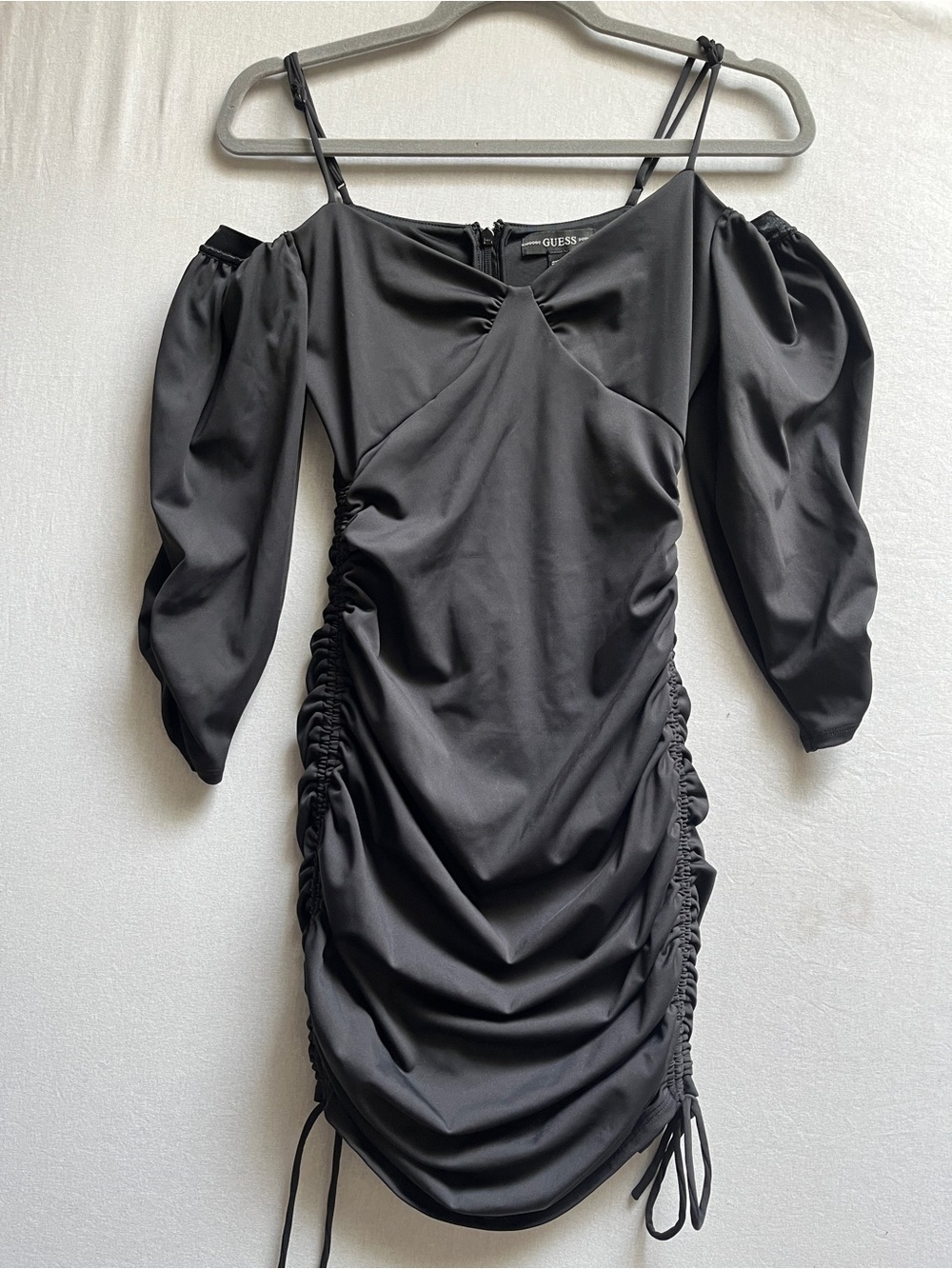 Guess Black Ruched Cold Shoulder Mini Dress Sz XS